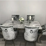 Louis Marble & Chrome Dining Table With Shimmer Chrome Ring Knocker Chairs