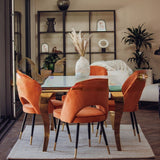 Louis Glass & Gold Dining Table With Astra Velvet / Leather Chairs