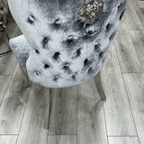 Louis 130cm Grey Marble Round Dining Table + Valente Grey Lion Button Chairs-Esme Furnishings