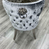 Chelsea 130cm Grey Marble Round Dining Table + Valente Grey Lion Button Chairs-Esme Furnishings