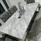 Louis Marble 200CM Dining Table + Victoria Grey Ring Chairs, Bench Option - Belmont Interiors