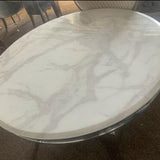 Chelsea 130cm White Marble Round Dining Table + Grey Ring Knocker Chairs-Esme Furnishings