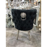 Valentino Black Quilted French Velvet Chrome Leg Lion Knockerback Dining Chair-Esme Furnishings